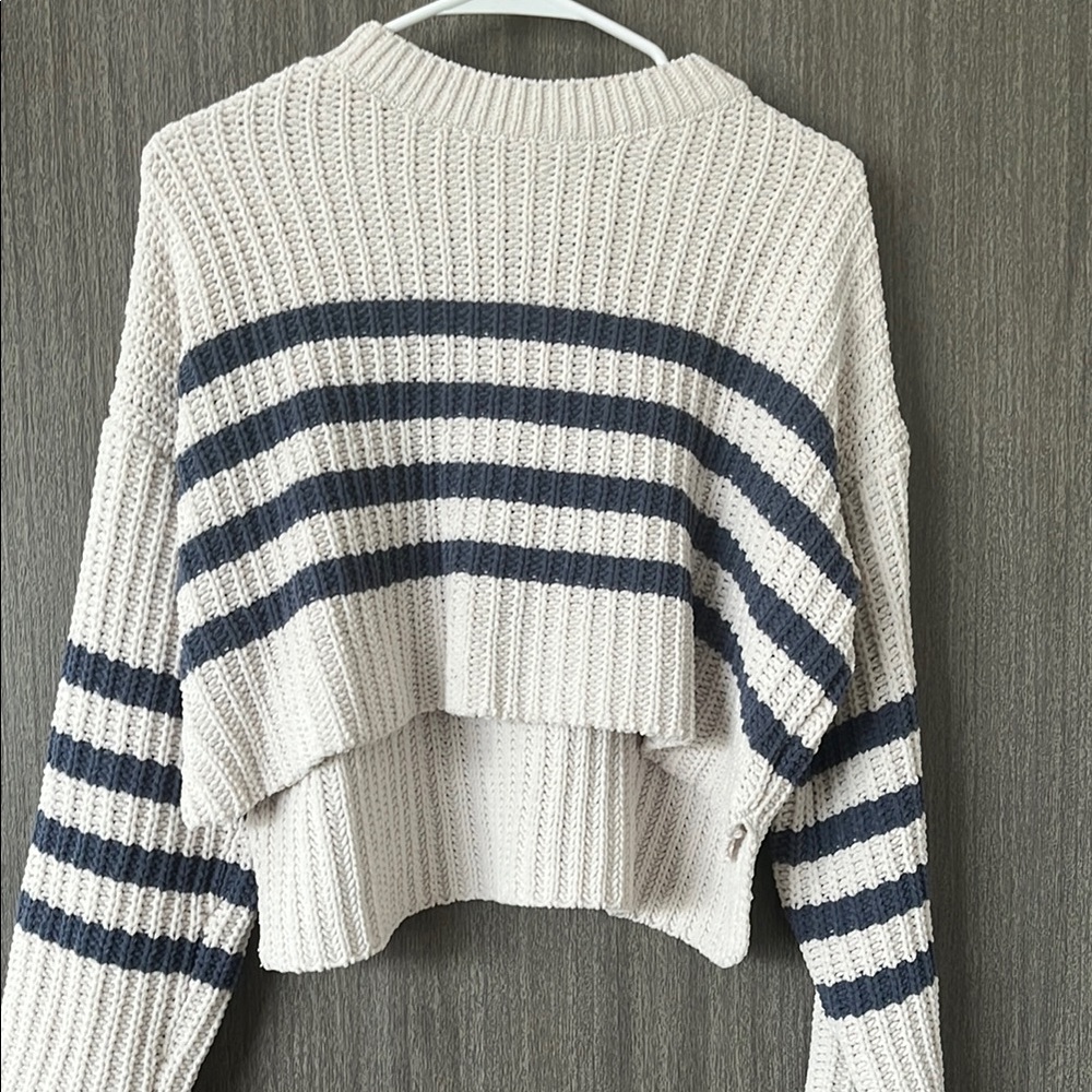 Striped Knit Sweater - Cream and Blue